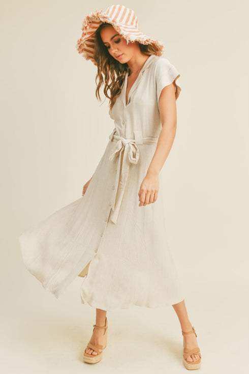 OATMEAL LINEN SHIRT DRESS